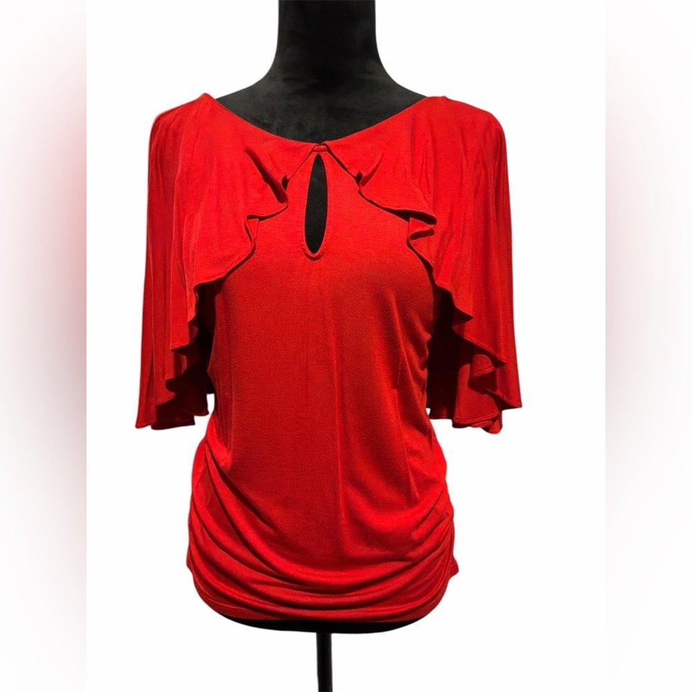 Melissa Paige Vibrant Rust Flutter Sleeve Blouse, Size Large